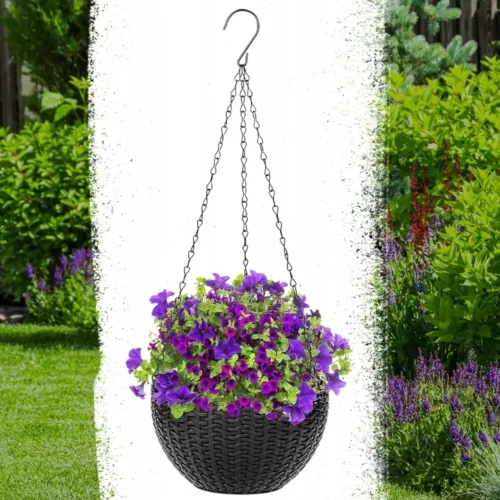 Doniczka wiszaca na kwiaty kwietnik elegancka na balkon taras antracyt 26cm