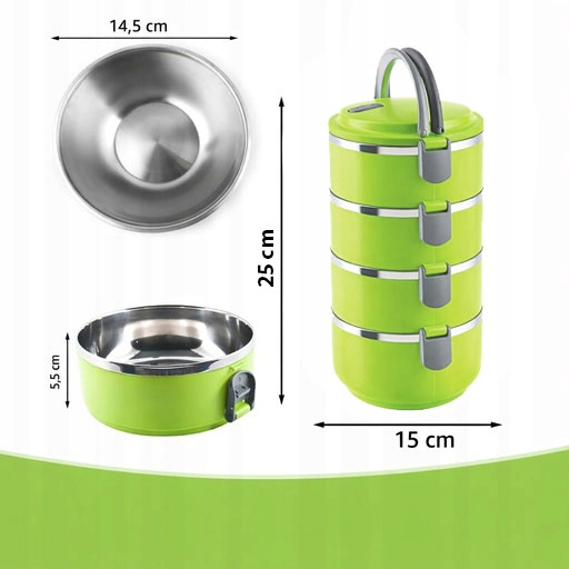 LUNCH BOX OBIADOWY TERMOS 4 POZIOMOWY POJEMNIK NA ZYWNOSC XL TERMICZNY Model POJEMNIK OBIADOWY DUZY 3 CZESCIOWY KOMOROWY