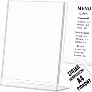 STOJAK NA ULOTKI KARTKI A4 MENU EKSPOZYTOR STOLOWY BIURKOWY PLEXI PIONOWY Kod producenta AP254