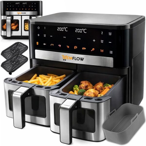 AIR FRYER FRYTKOWNICA BEZTLUSZCZOWA DWUKOMOROWA 10L 2200W PODWOJNA DUZA XXL