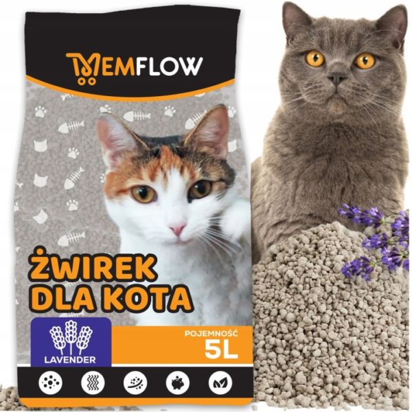 ZWIREK DLA KOTA BENTONITOWY 5L LAWENDOWY ZBRYLAJACY NATURALNY DO KUWET